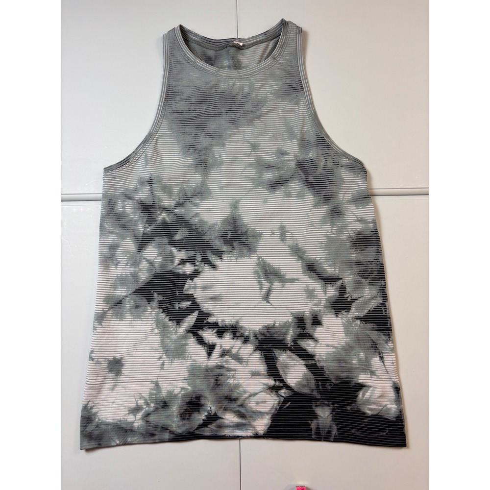 Lululemon Swiftly Tech High Neck Tank Top Womens 10 Gray Tie Dye Racerback Mesh